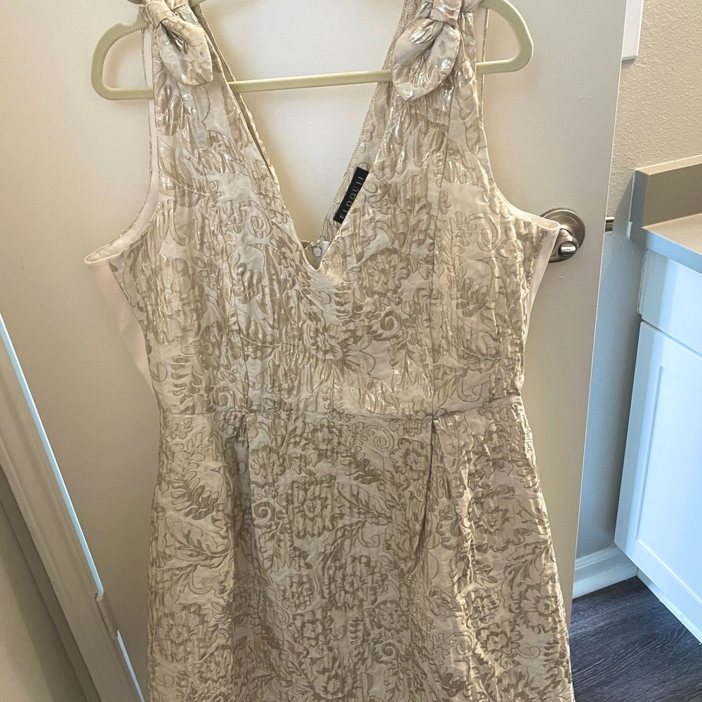 Beautiful gold patterned dress on cream background